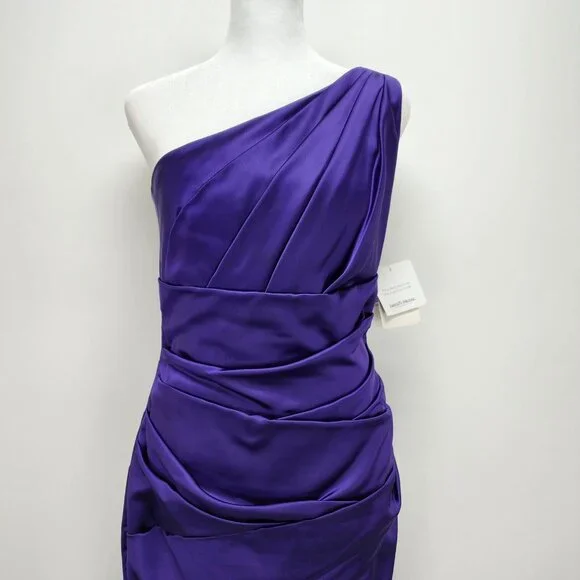 David's Bridal Dress Size 2 Women’s Purple One-Shoulder Stretch Satin New - Picture 9 of 14